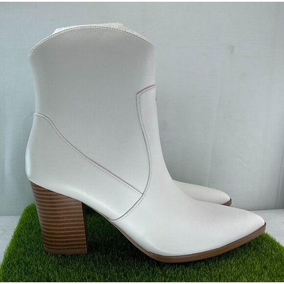 NEW White Pointed Toe Ankle Boots With Chunky Heel Womens By Lisyiyz - Picture 7 of 7
